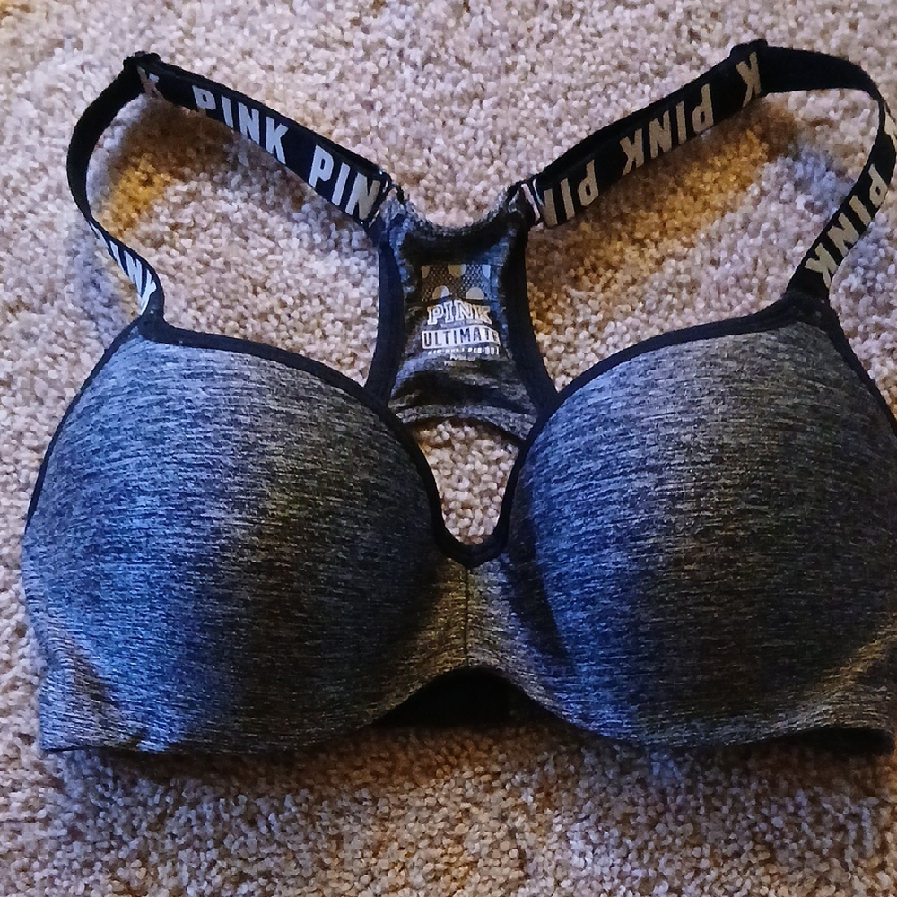 PINK Victoria's Secret Heathered Black Sports Bra